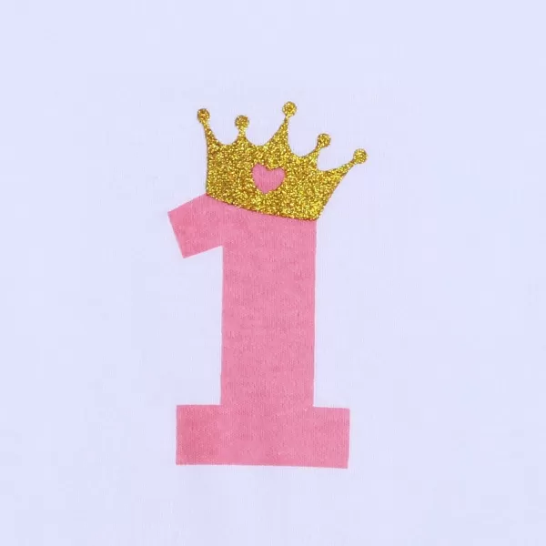 Baby Girl First Birthday Clothes 1st Crown RomperRuffle Tulle SkirtBow Headband 3PCS Party Dress Set Smash Cake OutfitPink  Golden Bow