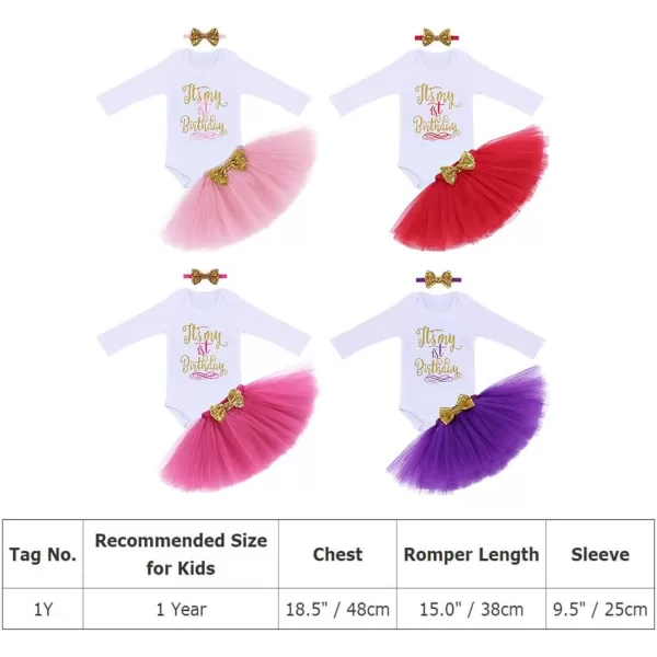 Baby Girl First Birthday Clothes 1st Crown RomperRuffle Tulle SkirtBow Headband 3PCS Party Dress Set Smash Cake OutfitPink One  Long Sleeve