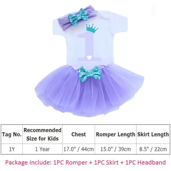 Baby Girl First Birthday Clothes 1st Crown RomperRuffle Tulle SkirtBow Headband 3PCS Party Dress Set Smash Cake OutfitPurple  Blue 1