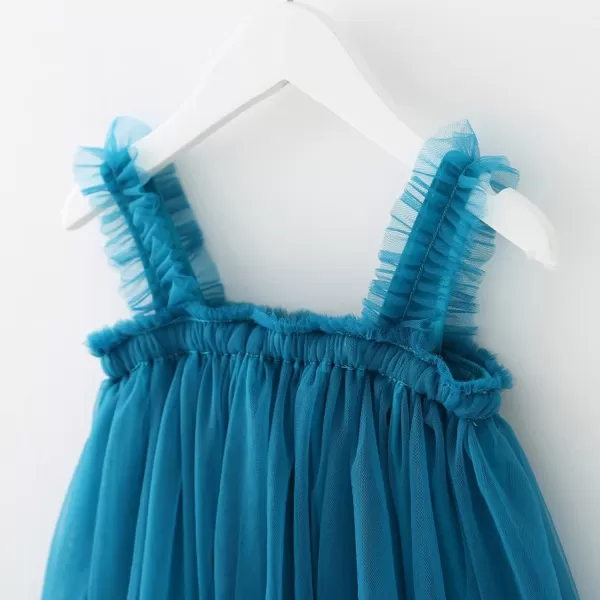 Baby Girl Tutu Dress Summer Sleeveless Backless Princess Birthday Party Dresses Sundress Skirt Set with Flower HeadbandBlue