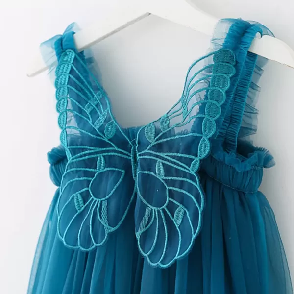 Baby Girl Tutu Dress Summer Sleeveless Backless Princess Birthday Party Dresses Sundress Skirt Set with Flower HeadbandBlue Butterfly