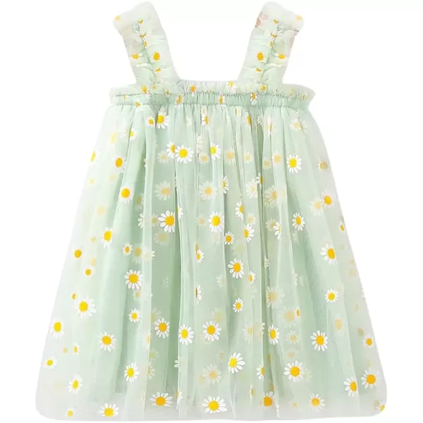 Baby Girl Tutu Dress Summer Sleeveless Backless Princess Birthday Party Dresses Sundress Skirt Set with Flower HeadbandGreen Daisy