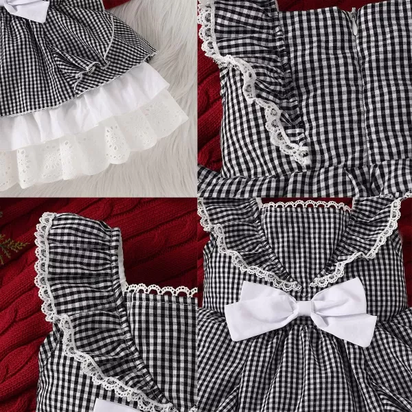 Baby Girl Tutu Dress Summer Sleeveless Plaid Princess Birthday Party Dresses Flower Bowknot Sundress with Headband SetBlack Plaid  Headband