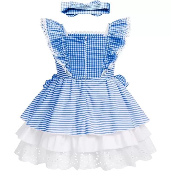 Baby Girl Tutu Dress Summer Sleeveless Plaid Princess Birthday Party Dresses Flower Bowknot Sundress with Headband SetBlue Plaid  Headband