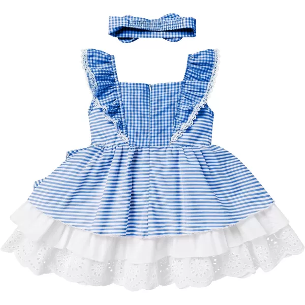 Baby Girl Tutu Dress Summer Sleeveless Plaid Princess Birthday Party Dresses Flower Bowknot Sundress with Headband SetBlue Plaid  Headband