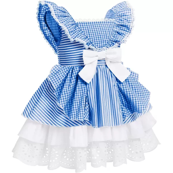 Baby Girl Tutu Dress Summer Sleeveless Plaid Princess Birthday Party Dresses Flower Bowknot Sundress with Headband SetBlue Plaid  Headband