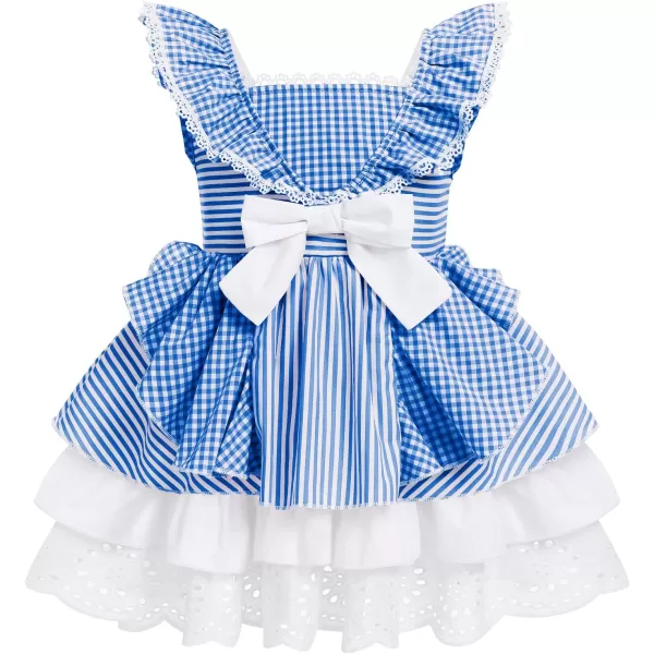 Baby Girl Tutu Dress Summer Sleeveless Plaid Princess Birthday Party Dresses Flower Bowknot Sundress with Headband SetBlue Plaid  Headband