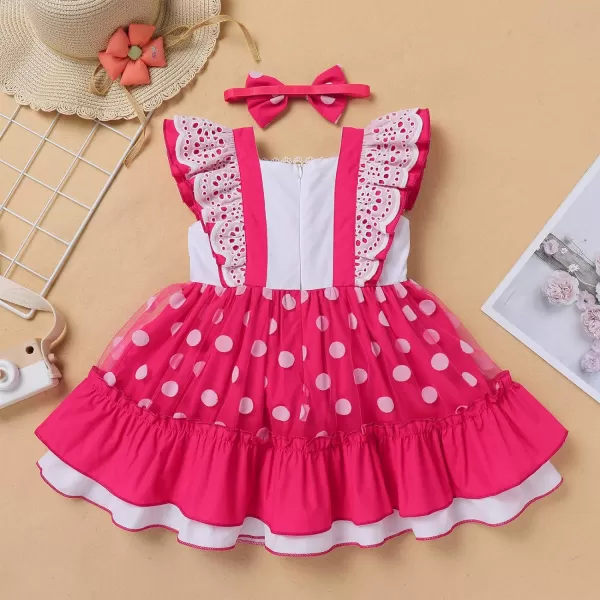 Baby Girl Tutu Dress Summer Sleeveless Plaid Princess Birthday Party Dresses Flower Bowknot Sundress with Headband SetHot Pink Bow