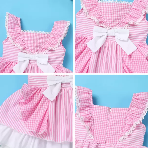 Baby Girl Tutu Dress Summer Sleeveless Plaid Princess Birthday Party Dresses Flower Bowknot Sundress with Headband SetPink Plaid  Headband