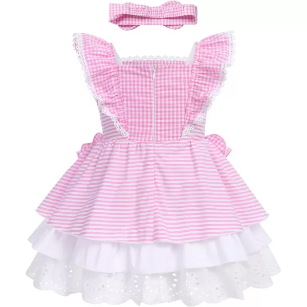 Baby Girl Tutu Dress Summer Sleeveless Plaid Princess Birthday Party Dresses Flower Bowknot Sundress with Headband SetPink Plaid  Headband