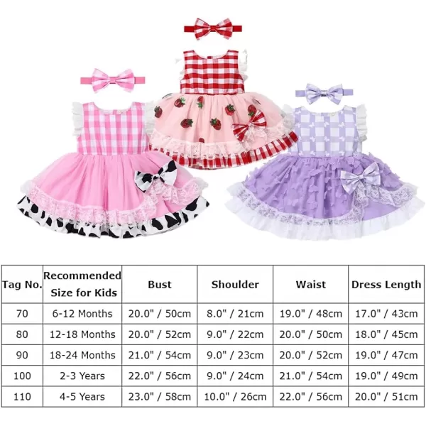 Baby Girl Tutu Dress Summer Sleeveless Plaid Princess Birthday Party Dresses Flower Bowknot Sundress with Headband SetPink Plaid Cow