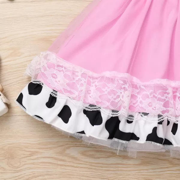 Baby Girl Tutu Dress Summer Sleeveless Plaid Princess Birthday Party Dresses Flower Bowknot Sundress with Headband SetPink Plaid Cow