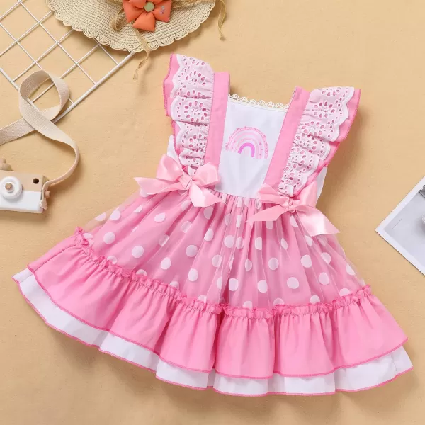 Baby Girl Tutu Dress Summer Sleeveless Plaid Princess Birthday Party Dresses Flower Bowknot Sundress with Headband SetPink Rainbow