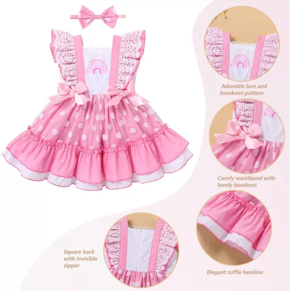 Baby Girl Tutu Dress Summer Sleeveless Plaid Princess Birthday Party Dresses Flower Bowknot Sundress with Headband SetPink Rainbow