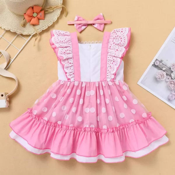 Baby Girl Tutu Dress Summer Sleeveless Plaid Princess Birthday Party Dresses Flower Bowknot Sundress with Headband SetPink Rainbow