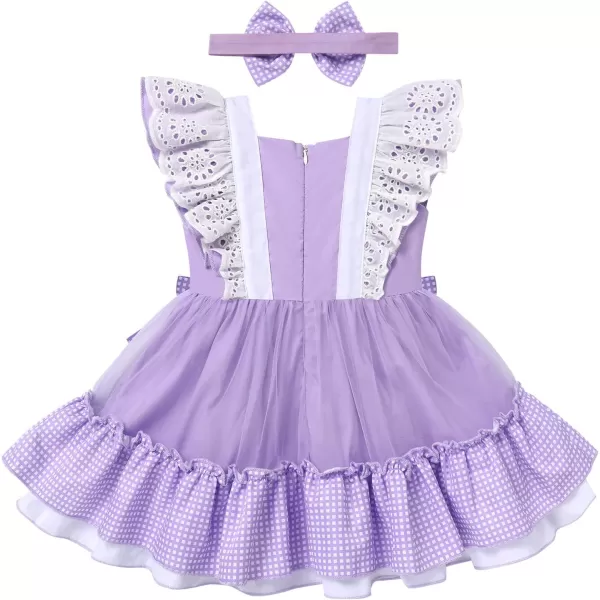 Baby Girl Tutu Dress Summer Sleeveless Plaid Princess Birthday Party Dresses Flower Bowknot Sundress with Headband SetPurple Floral