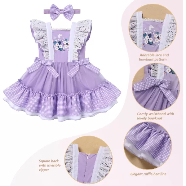 Baby Girl Tutu Dress Summer Sleeveless Plaid Princess Birthday Party Dresses Flower Bowknot Sundress with Headband SetPurple Floral