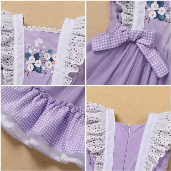 Baby Girl Tutu Dress Summer Sleeveless Plaid Princess Birthday Party Dresses Flower Bowknot Sundress with Headband SetPurple Floral