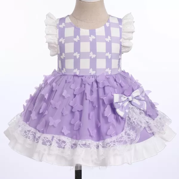 Baby Girl Tutu Dress Summer Sleeveless Plaid Princess Birthday Party Dresses Flower Bowknot Sundress with Headband SetPurple Plaid Butterfly