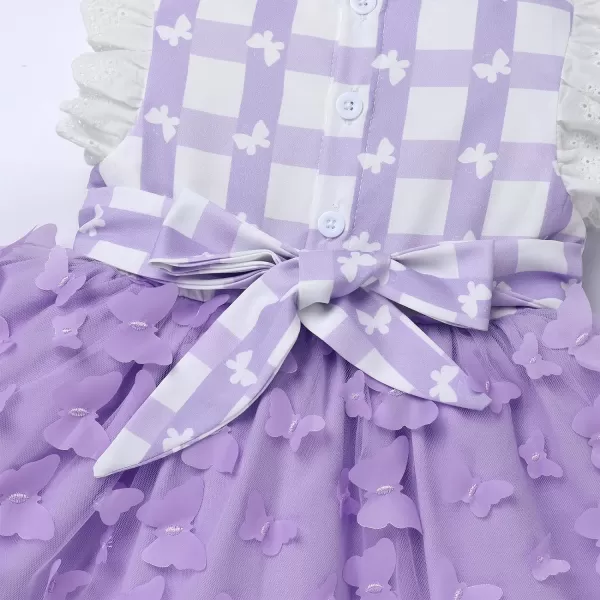 Baby Girl Tutu Dress Summer Sleeveless Plaid Princess Birthday Party Dresses Flower Bowknot Sundress with Headband SetPurple Plaid Butterfly