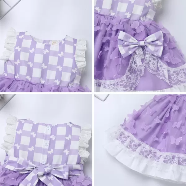 Baby Girl Tutu Dress Summer Sleeveless Plaid Princess Birthday Party Dresses Flower Bowknot Sundress with Headband SetPurple Plaid Butterfly