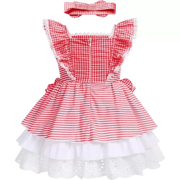 Baby Girl Tutu Dress Summer Sleeveless Plaid Princess Birthday Party Dresses Flower Bowknot Sundress with Headband SetRed Plaid  Headband