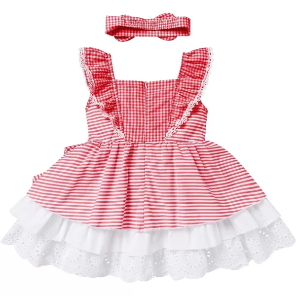 Baby Girl Tutu Dress Summer Sleeveless Plaid Princess Birthday Party Dresses Flower Bowknot Sundress with Headband SetRed Plaid  Headband