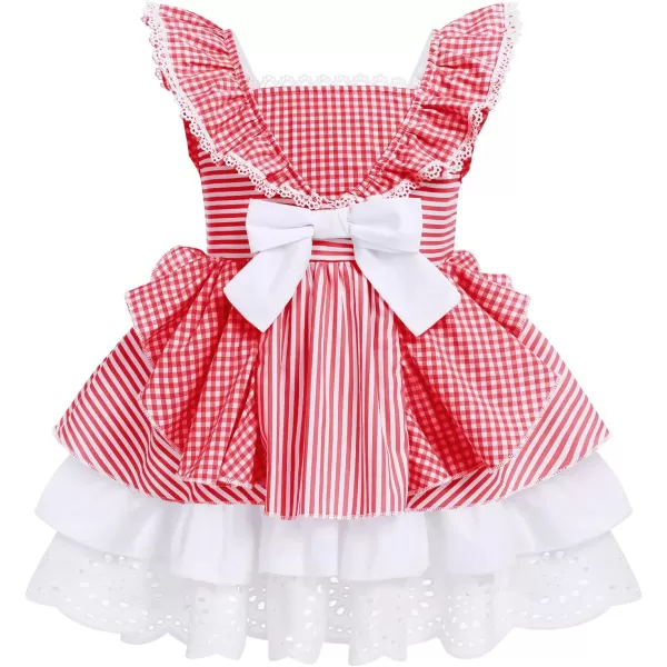 Baby Girl Tutu Dress Summer Sleeveless Plaid Princess Birthday Party Dresses Flower Bowknot Sundress with Headband SetRed Plaid  Headband