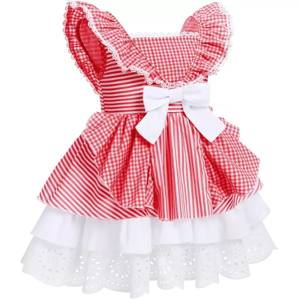 Baby Girl Tutu Dress Summer Sleeveless Plaid Princess Birthday Party Dresses Flower Bowknot Sundress with Headband SetRed Plaid  Headband