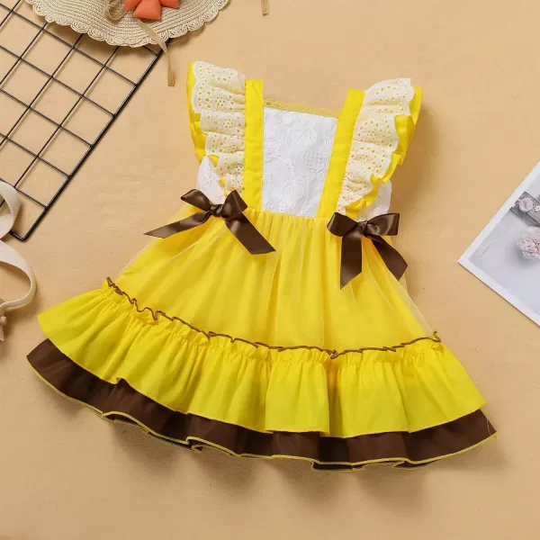 Baby Girl Tutu Dress Summer Sleeveless Plaid Princess Birthday Party Dresses Flower Bowknot Sundress with Headband SetYellow