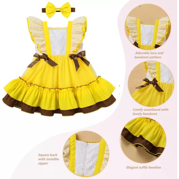 Baby Girl Tutu Dress Summer Sleeveless Plaid Princess Birthday Party Dresses Flower Bowknot Sundress with Headband SetYellow