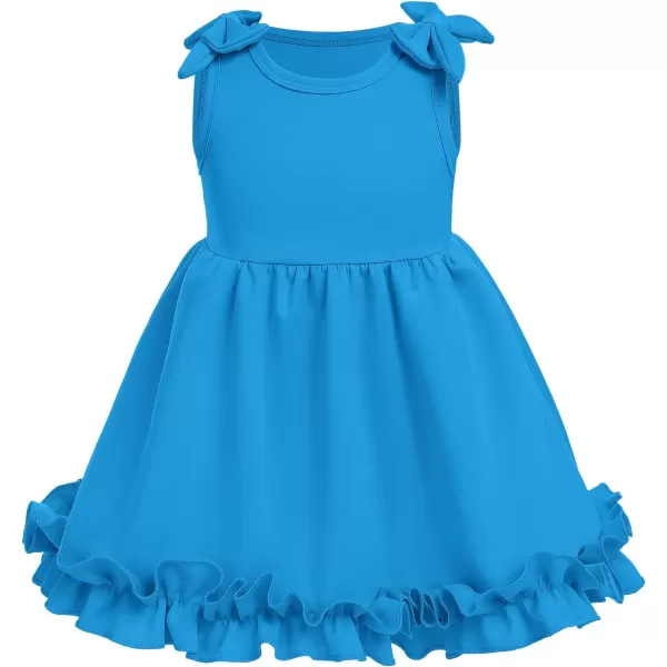 Baby Girl Tutu Dress Summer Sleeveless Ruffle Princess Birthday Party Dresses Flower Bowknot Sundress with Headband SetDark Blue  Headband