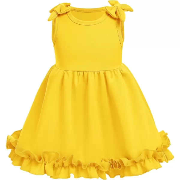 Baby Girl Tutu Dress Summer Sleeveless Ruffle Princess Birthday Party Dresses Flower Bowknot Sundress with Headband SetYellow  Headband