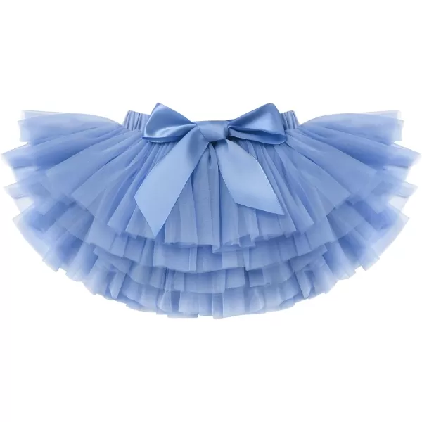 Baby Girl Tutu Skirt with Diaper Cover Toddler Girls Tulle Bloomers and Headband First Birthday Cake Smash Outfits 03TDusty Blue