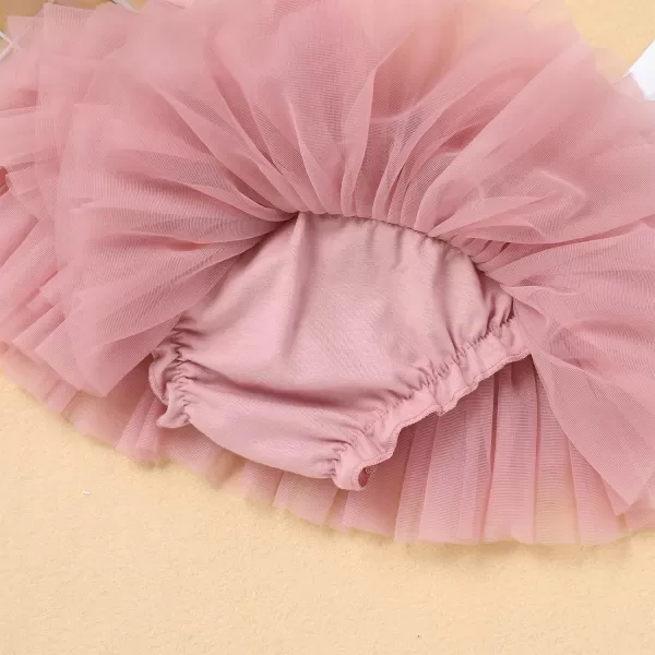 Baby Girl Tutu Skirt with Diaper Cover Toddler Girls Tulle Bloomers and Headband First Birthday Cake Smash Outfits 03TDusty Pink