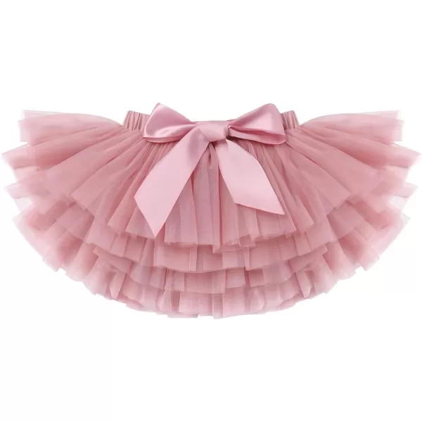 Baby Girl Tutu Skirt with Diaper Cover Toddler Girls Tulle Bloomers and Headband First Birthday Cake Smash Outfits 03TDusty Pink