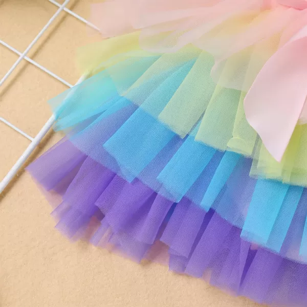 Baby Girl Tutu Skirt with Diaper Cover Toddler Girls Tulle Bloomers and Headband First Birthday Cake Smash Outfits 03TRainbow