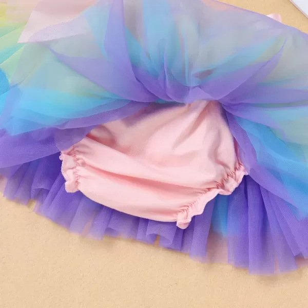 Baby Girl Tutu Skirt with Diaper Cover Toddler Girls Tulle Bloomers and Headband First Birthday Cake Smash Outfits 03TRainbow