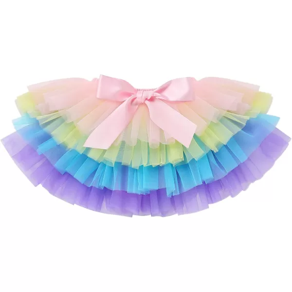 Baby Girl Tutu Skirt with Diaper Cover Toddler Girls Tulle Bloomers and Headband First Birthday Cake Smash Outfits 03TRainbow