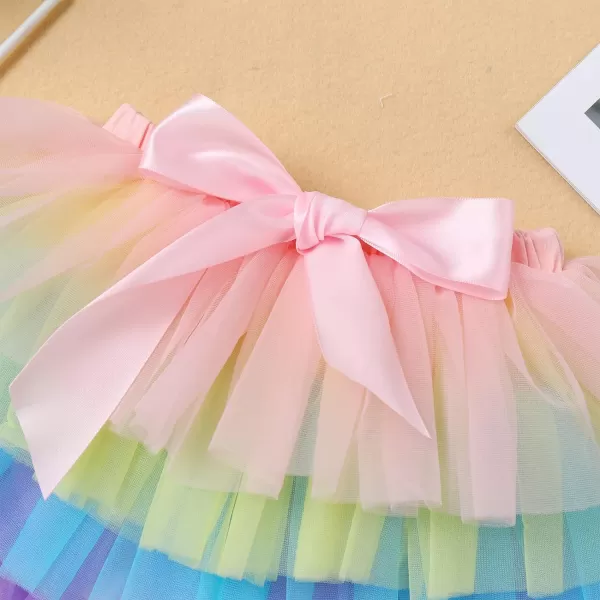 Baby Girl Tutu Skirt with Diaper Cover Toddler Girls Tulle Bloomers and Headband First Birthday Cake Smash Outfits 03TRainbow