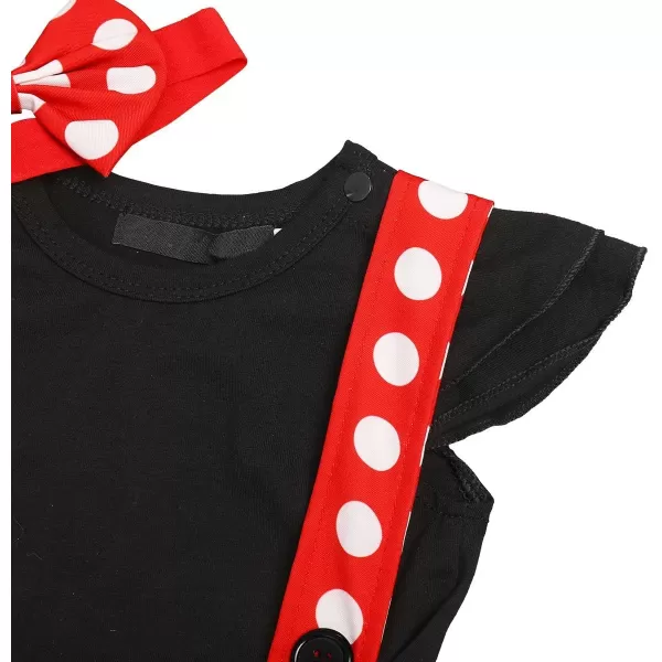 Baby Girls 1st Birthday Outfit Romper Polka Dot Dress Suspender Tutu Skirt Headband 3Pcs Clothes Set for Photo ShootBlack  Red