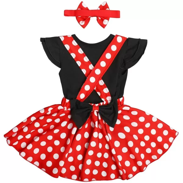 Baby Girls 1st Birthday Outfit Romper Polka Dot Dress Suspender Tutu Skirt Headband 3Pcs Clothes Set for Photo ShootBlack  Red