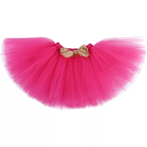 Baby Girls Birthday Outfit RomperRuffle Tulle SkirtSequins Bow Headband Valentines Cake Smash Dress Clothes 3Pcs SetHot Pink 12 Birthday