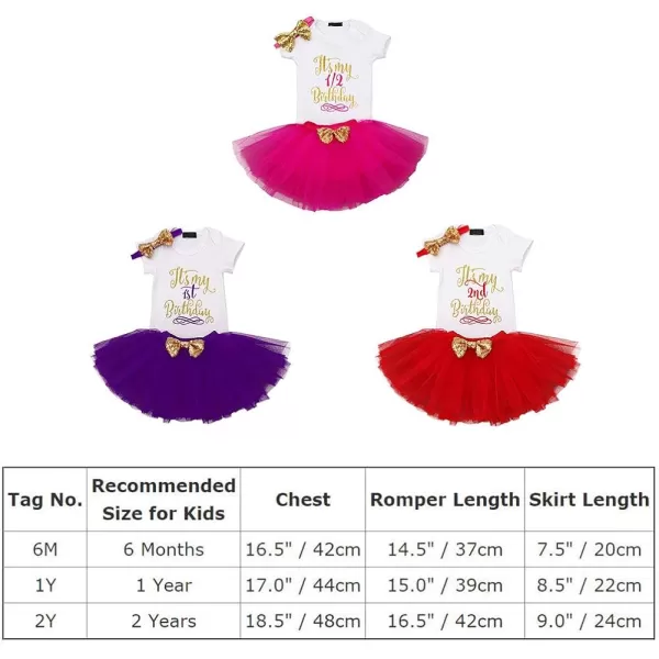 Baby Girls Birthday Outfit RomperRuffle Tulle SkirtSequins Bow Headband Valentines Cake Smash Dress Clothes 3Pcs SetHot Pink 2nd Birthday