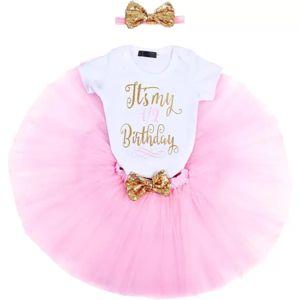 Baby Girls Birthday Outfit RomperRuffle Tulle SkirtSequins Bow Headband Valentines Cake Smash Dress Clothes 3Pcs SetPink 12 Birthday