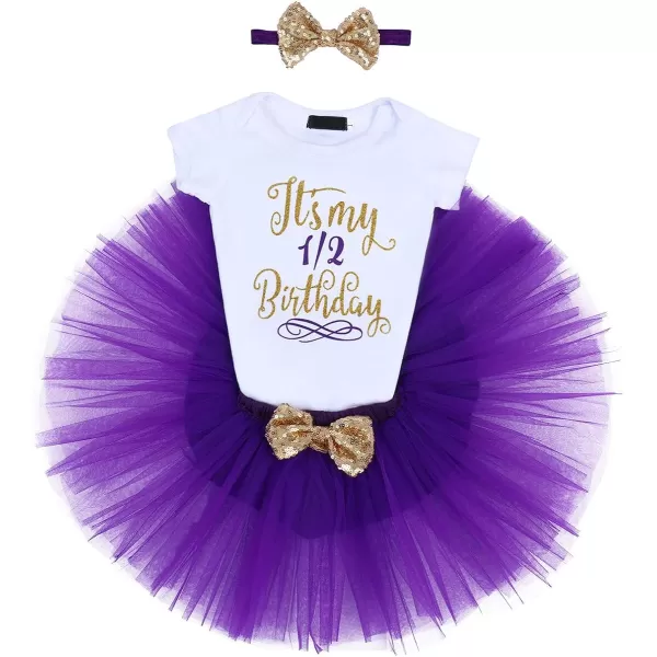 Baby Girls Birthday Outfit RomperRuffle Tulle SkirtSequins Bow Headband Valentines Cake Smash Dress Clothes 3Pcs SetPurple 12 Birthday
