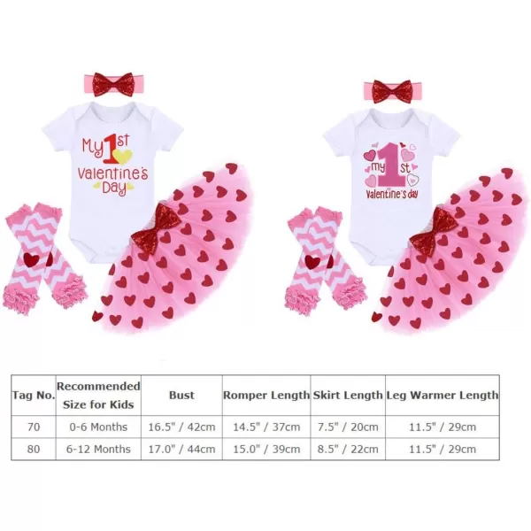 Baby Girls My 1st Valentines Easter Outfit Romper Ruffle Tutu Skirt Headband Leg Warmers 4PCS Party Dress Clothes SetPink  1st Valentines Day 02