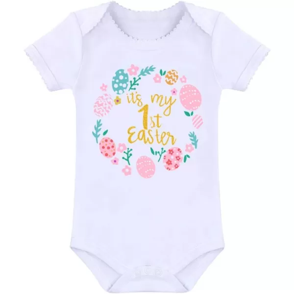 Baby Girls My 1st Valentines Easter Outfit Romper Ruffle Tutu Skirt Headband Leg Warmers 4PCS Party Dress Clothes SetPink  Floral 1st Easter 02