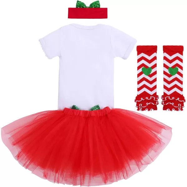 Baby Girls My 1st Valentines Easter Outfit Romper Ruffle Tutu Skirt Headband Leg Warmers 4PCS Party Dress Clothes SetRed  1st Christmas