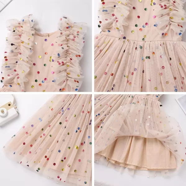 Baby Girls Sequins Romper Tutu Dress Flower Bowknot Dots Print Summer Flutter Sleeves Princess Birthday Party DressesApricot Dots  Kids Dress